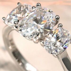 STERLING SILVER 3 STONE MOISSANTE RING